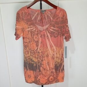 Apt. 9 NWT Orange Floral Short Sleeve Top Size L